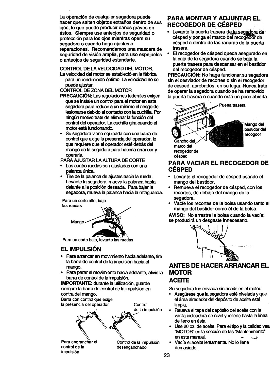 Craftsman 917.377631 Puedeaiustar, Recogedor DE Cesped, EL Impulsion, Antes DE Hacer Arrancar EL Motor, AcErrE 