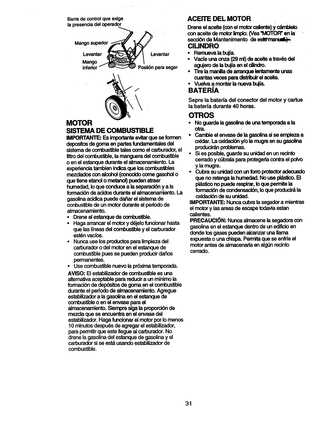 Craftsman 37763 Bateria, Aceite DEL Motor, ClUNDRO, Sistema DE Combustible, Mezdadosconalcoholconoddocomegasohoi 