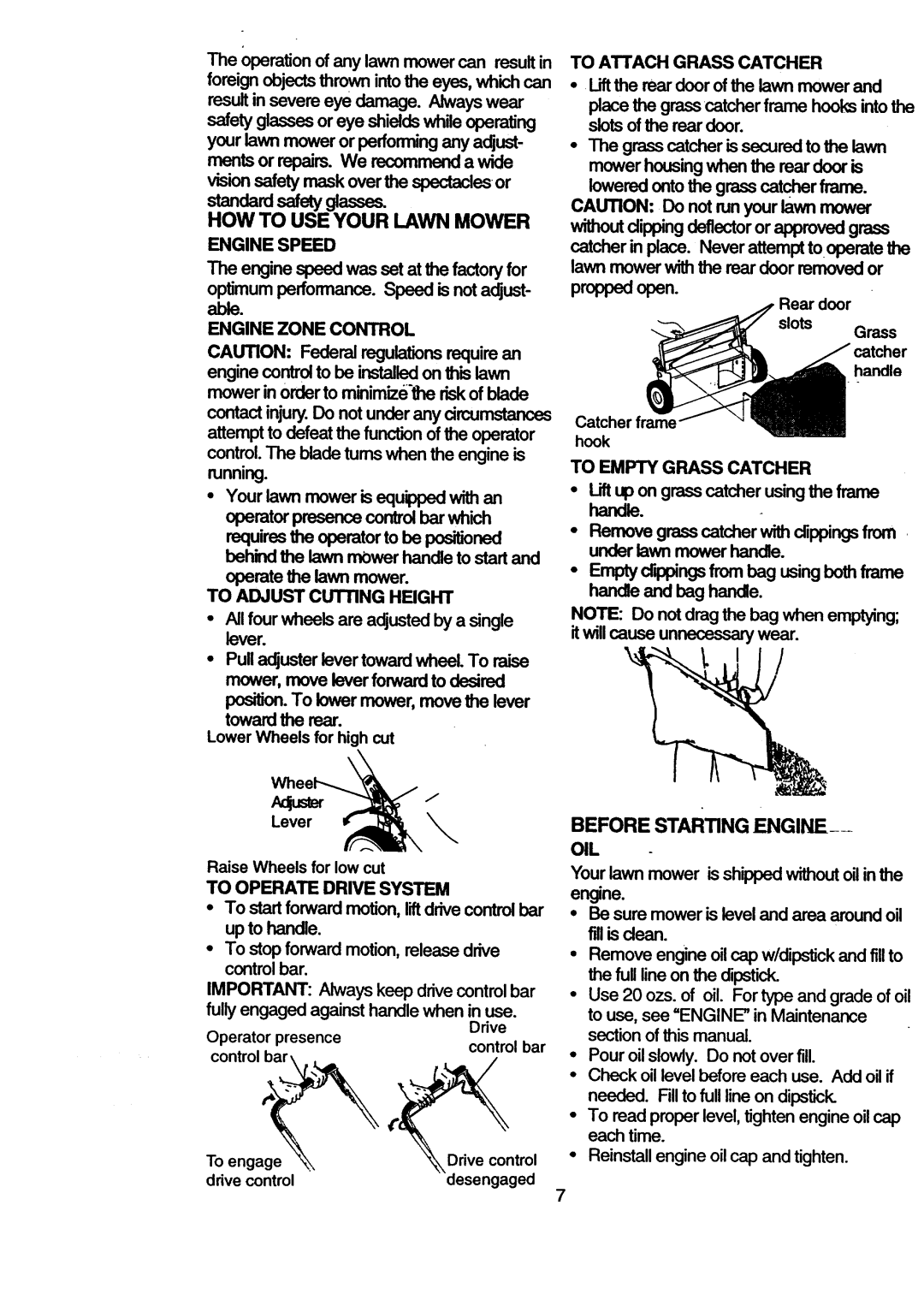 Craftsman 917.377631 owner manual HOW to USE Your Lawn Mower, Acluster J, Before Starting Engine OIL 