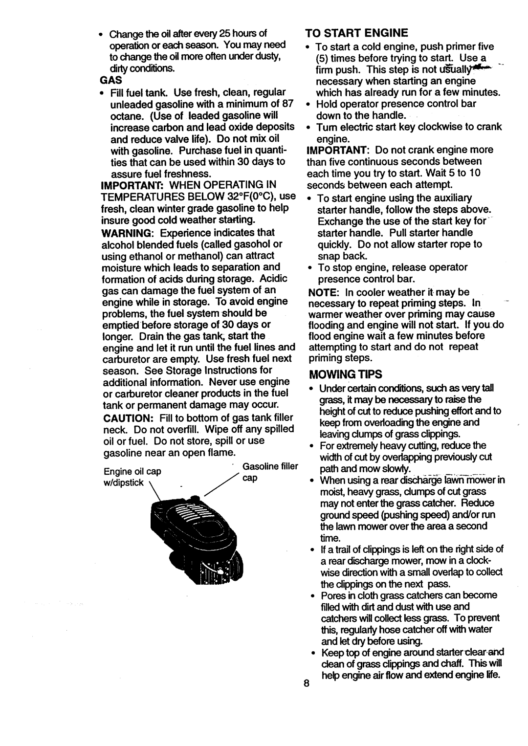 Craftsman 917.377631 owner manual To Start Engine, Gas, Mowing Tips 