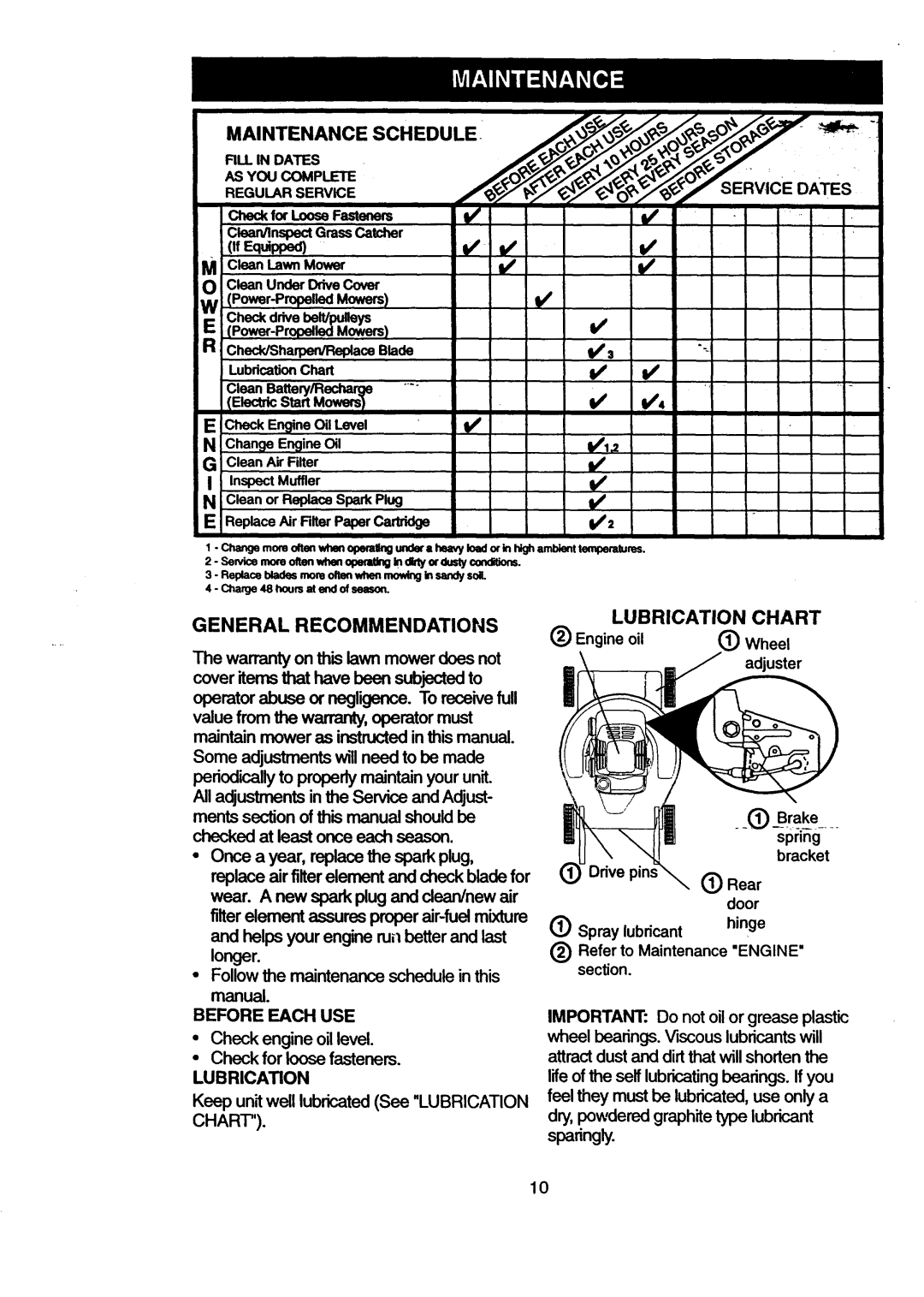 Craftsman 917.377631 owner manual spa ngly, Lu_caUonChart, General Recommendations, As Youcomplete 