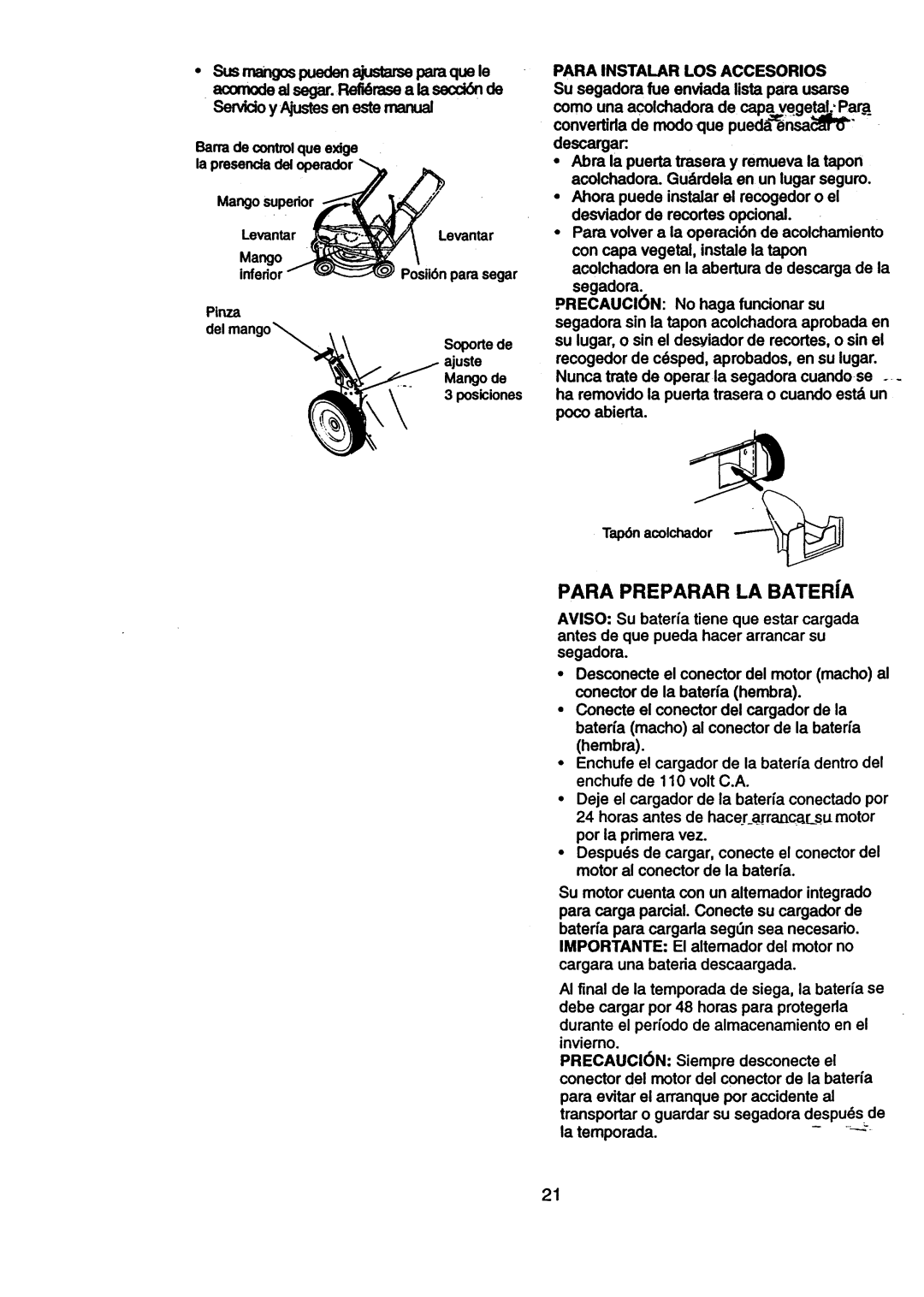 Craftsman 917.377631 owner manual •Susmangospuedenahstarseparaquele, Para Preparar La Bater|A 