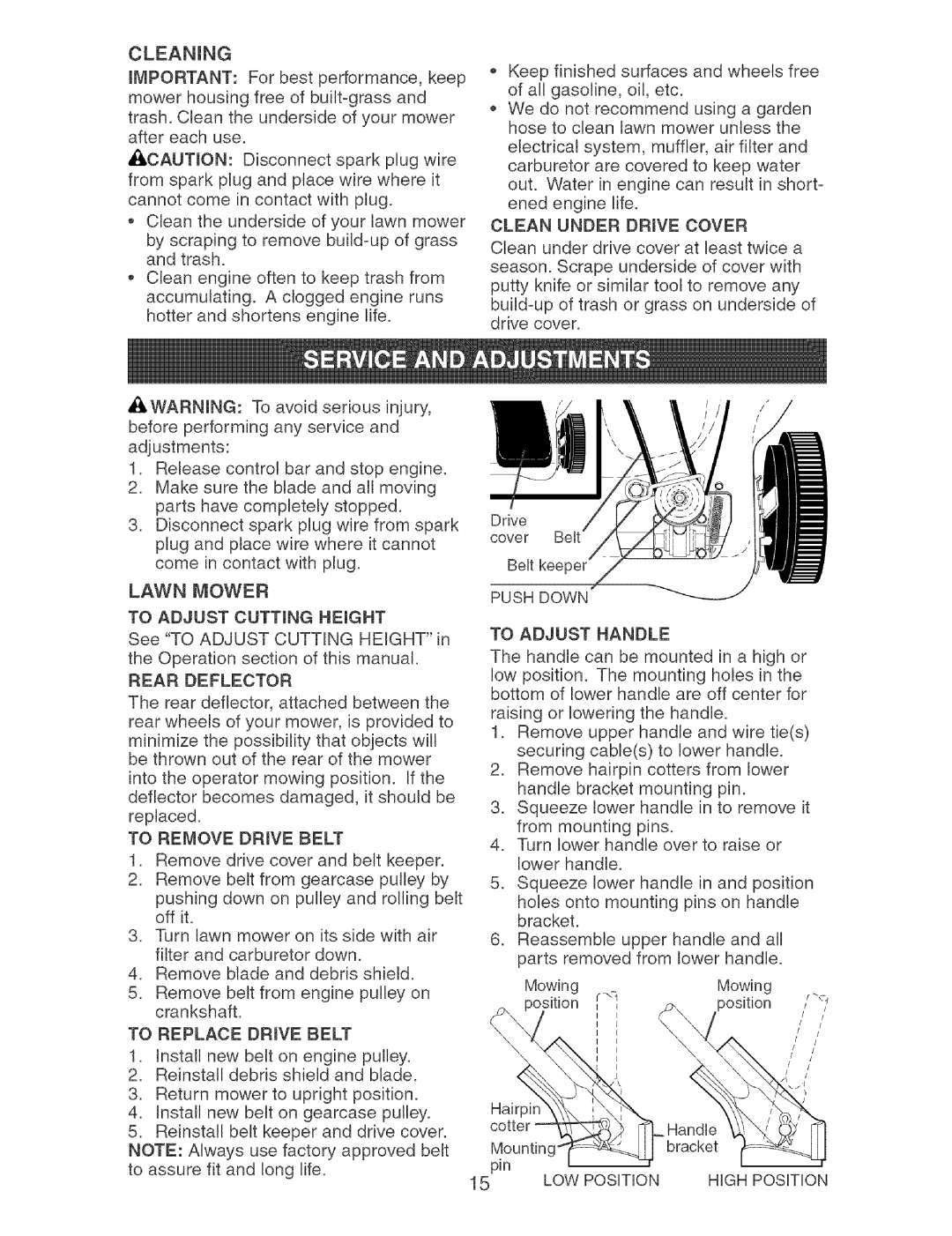 Craftsman 917.37892 manual Rear Deflector, Push Down To Adjust Handle 