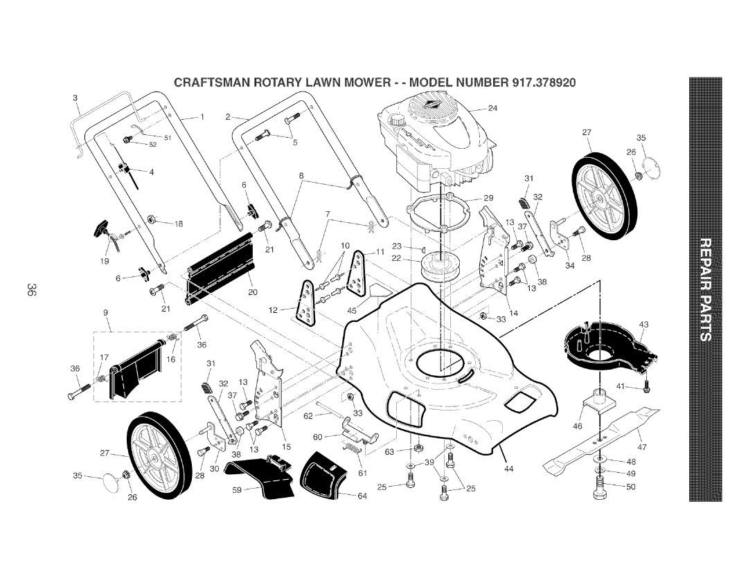 Craftsman 917.37892 manual Craftsman Rotary Lawn Mower o Model Number 