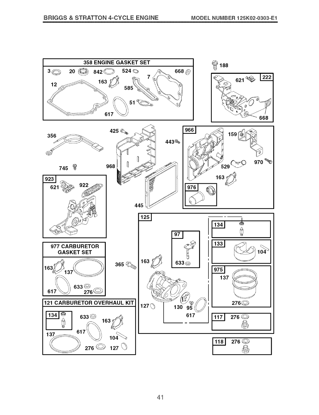 Craftsman 917.37892 manual BRJGG$ & $TRATTON 4=CYCLE Engine Engine Gasket SET, Carburetor Gasket SET 