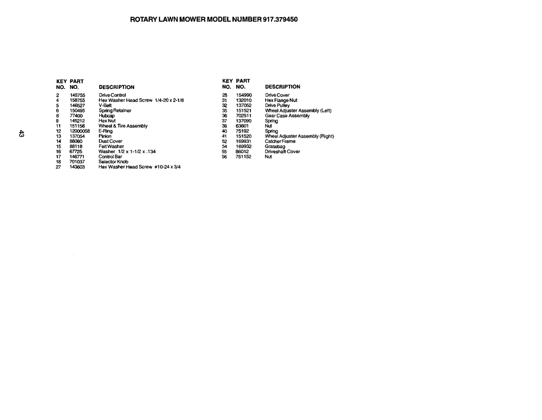 Craftsman 917.37945 owner manual Hubcap 