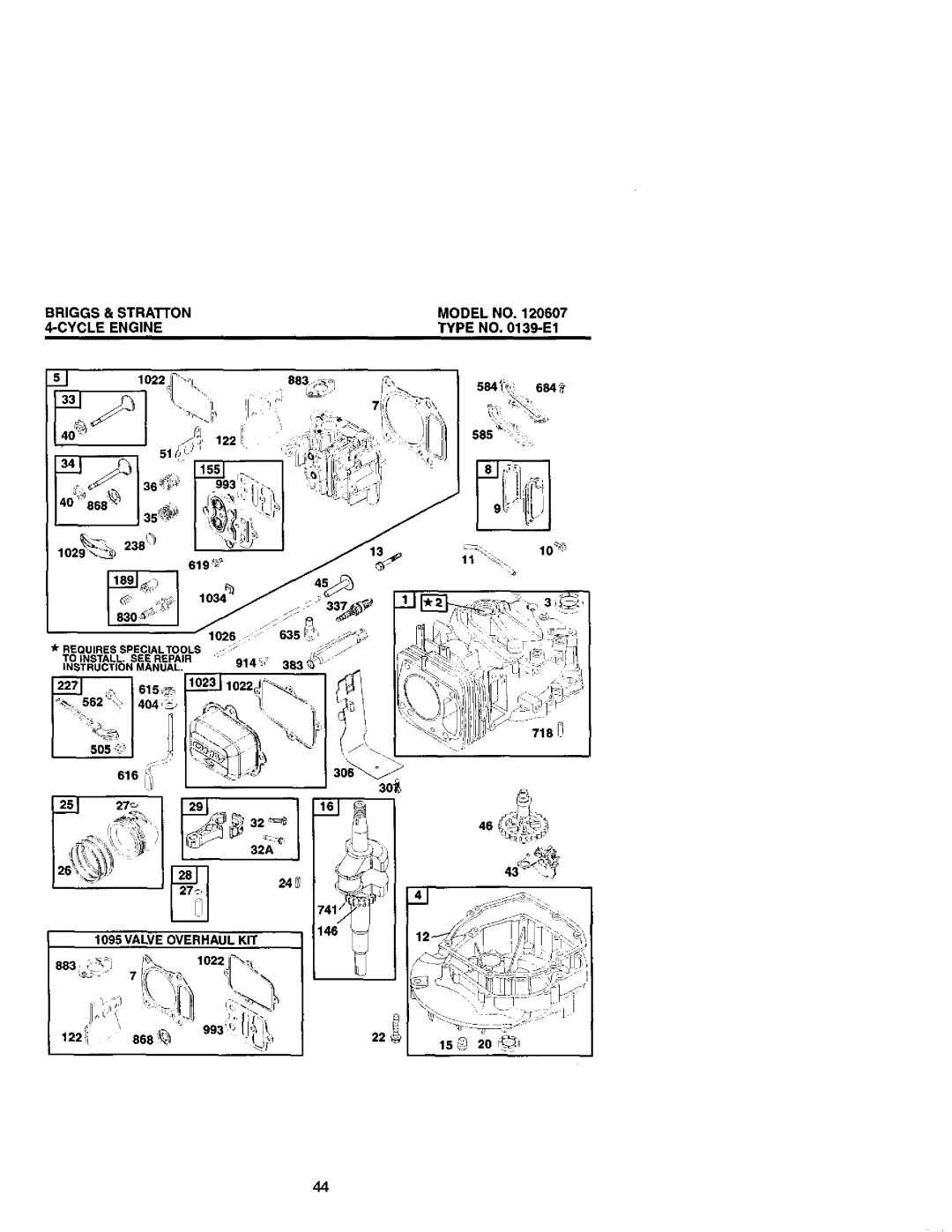 Craftsman 917.37945 owner manual Briggs Stratton, Model no, Cycle Engine, Type no -E1 