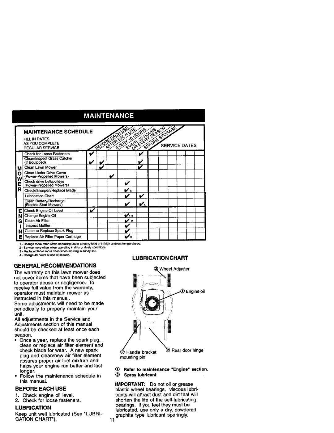 Craftsman 917.37945 owner manual LUBRICATION Keep unit well lubricatedSee LUBRI, Cation Chart 