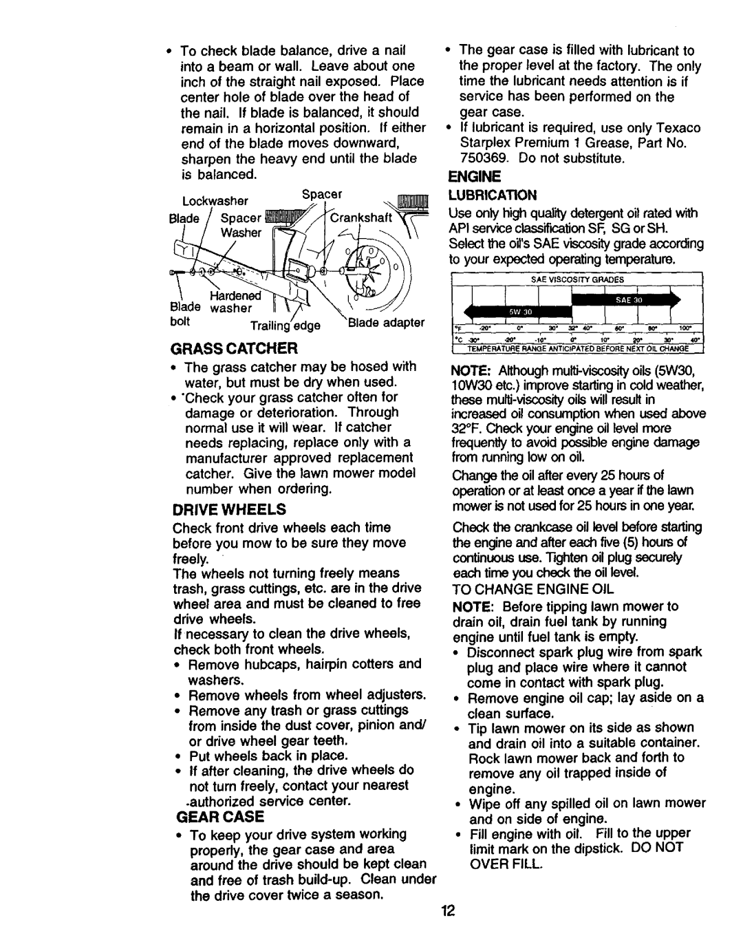 Craftsman 917.379480 owner manual Grass Catcher, Drive Wheels, Gear Case, To Change Engine OIL 