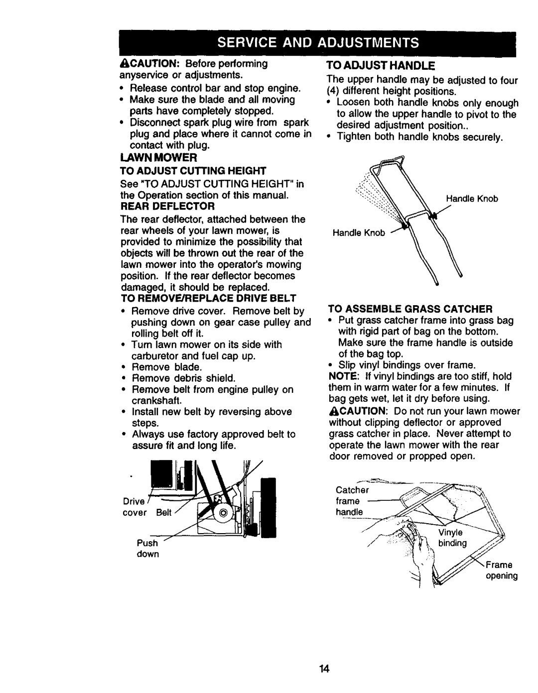 Craftsman 917.379480 To Adjust Handle, Lawn Mower To Adjust Cutting Height, Rear Deflector, To Removfjreplace Drive Belt 