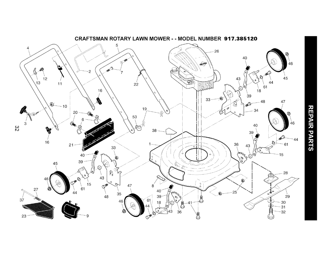 Craftsman 917.385120 manual Craftsman Rotary Lawn MOWER- Model Number 