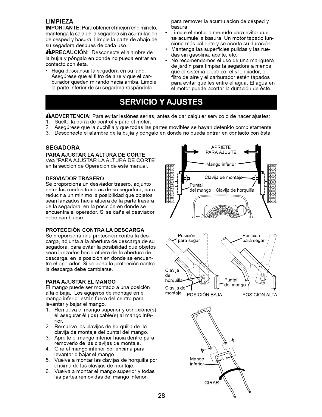 Craftsman 917.385122 manual Para Ajustar La Altura De Corte 