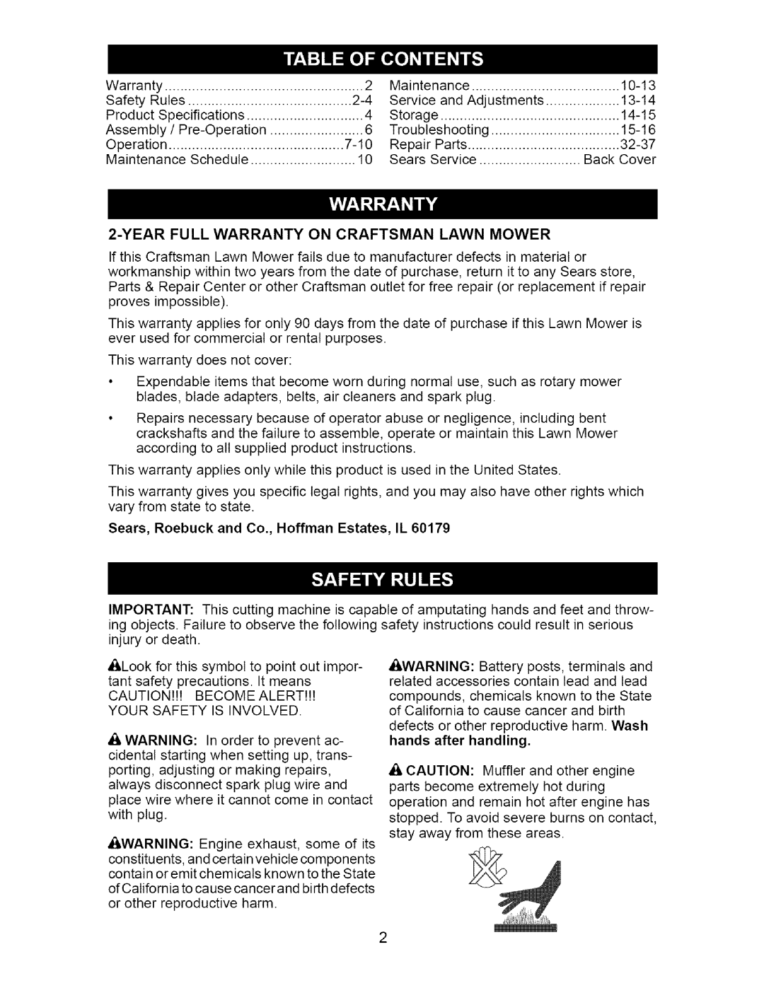 Craftsman 917.385123 owner manual Year Full Warranty on Craftsman Lawn Mower, Sears, Roebuck and Co., Hoffman Estates, IL 