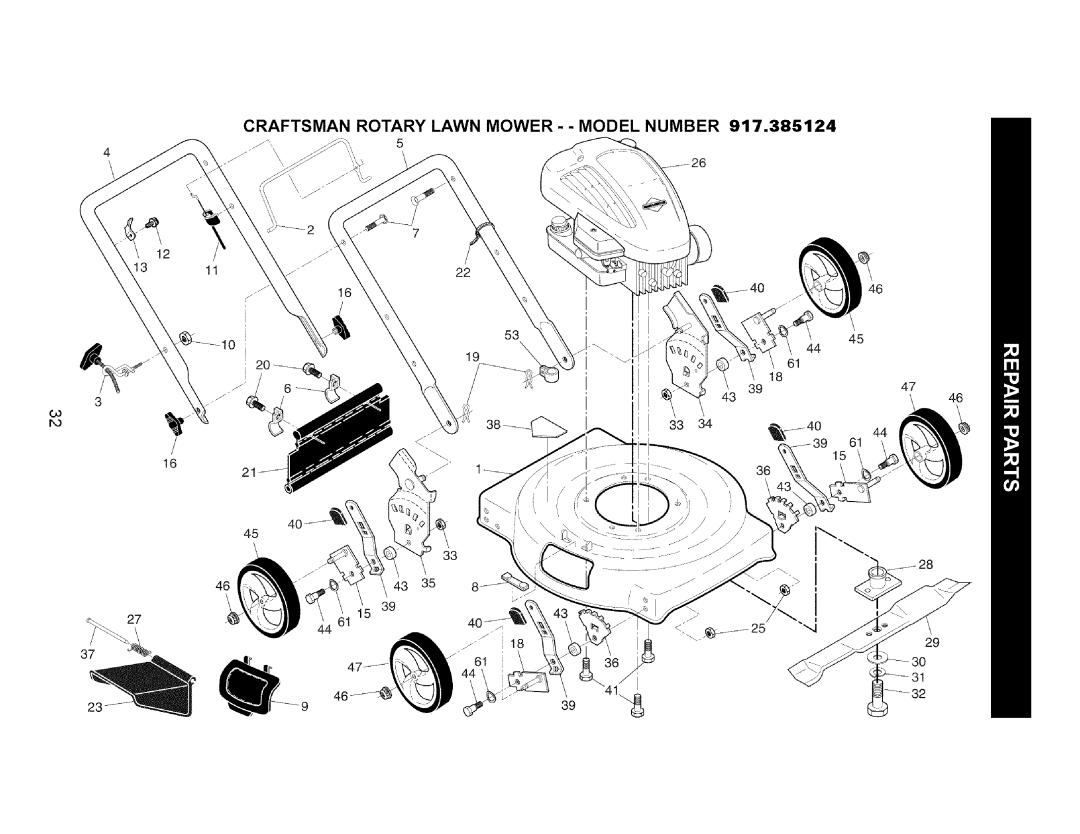 Craftsman 917.385124 owner manual Craftsman Rotary Lawn MOWER- Model Number 