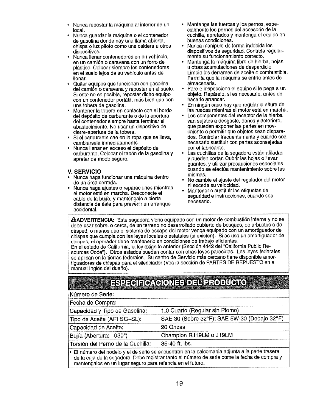 Craftsman 917.385125 owner manual De Serie, RJ19LM 