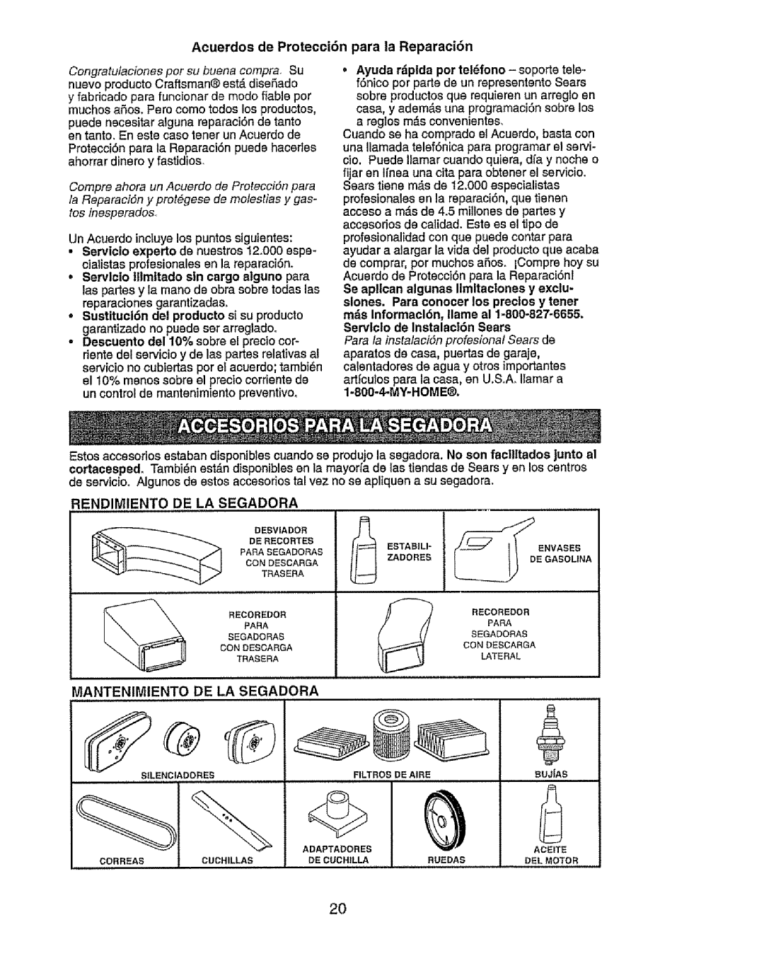 Craftsman 917.385125 owner manual Rendimiento, RvlANTENIMIENTO DE LA Segadora 