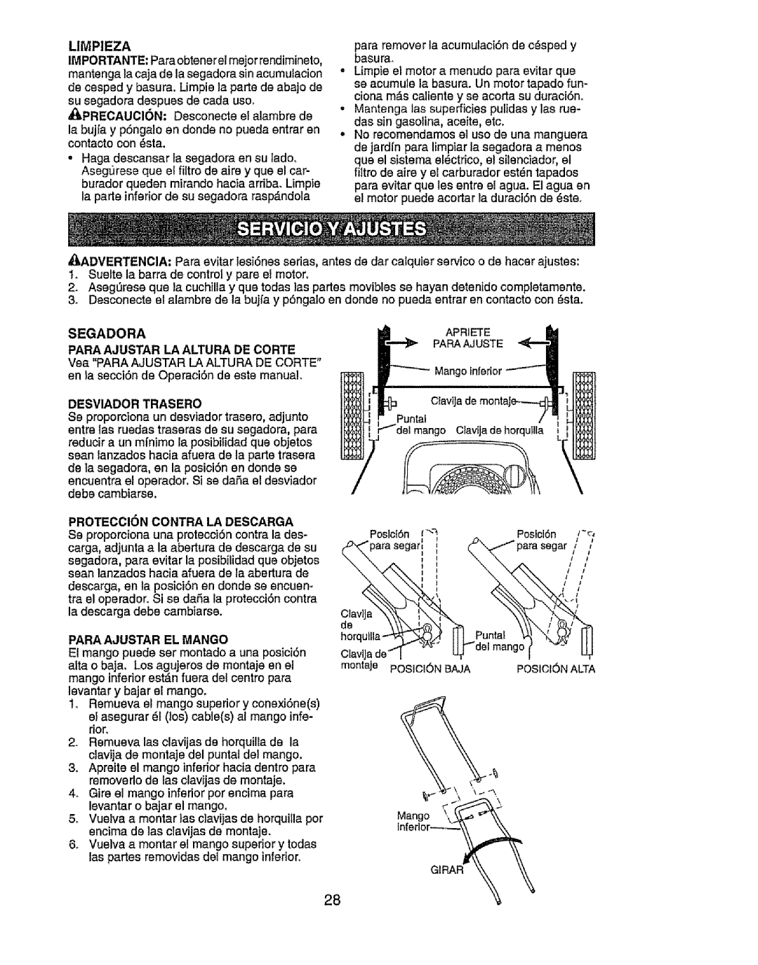 Craftsman 917.385125 Limpieza, Segadora Para Ajustar LA Altura DE Corte, Desviador Trasero, Proteccion Contra LA Descarga 