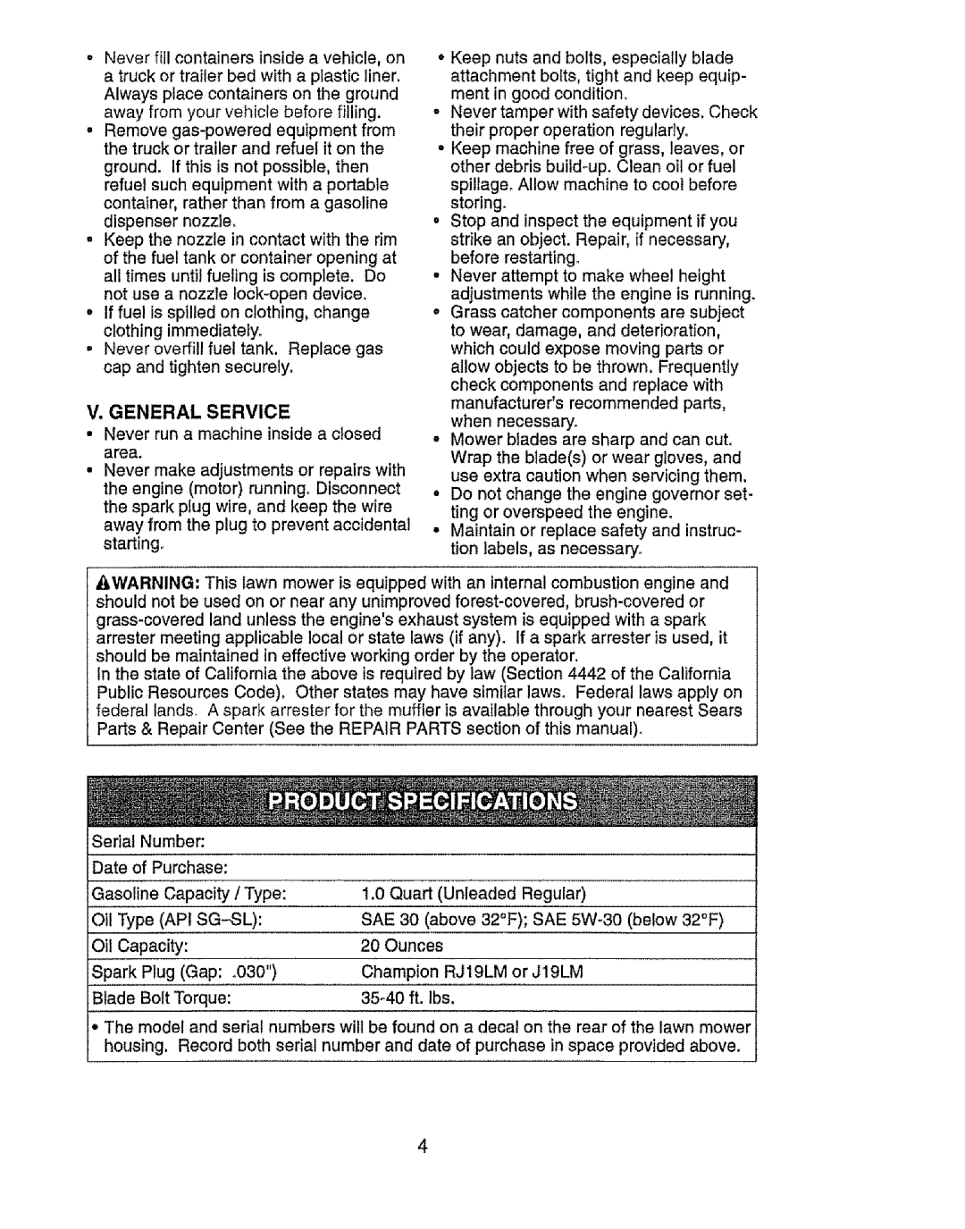 Craftsman 917.385125 owner manual General Service, Sae 