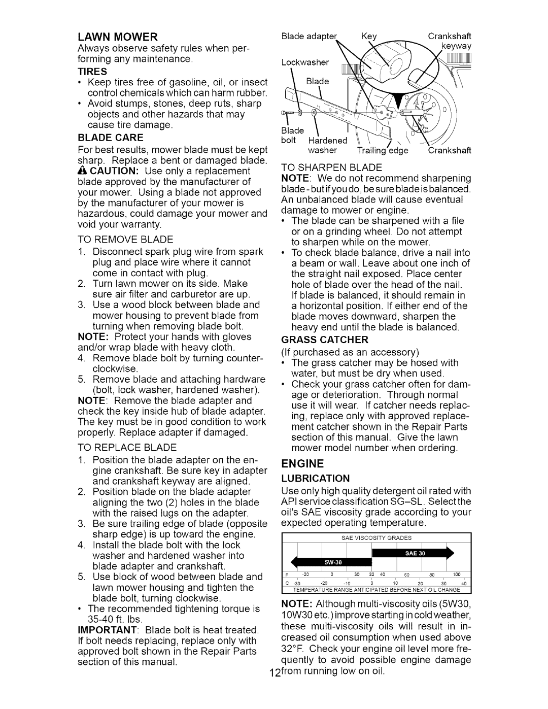 Craftsman 917.38514 owner manual Lawn Mower, Engine, LU Brication 