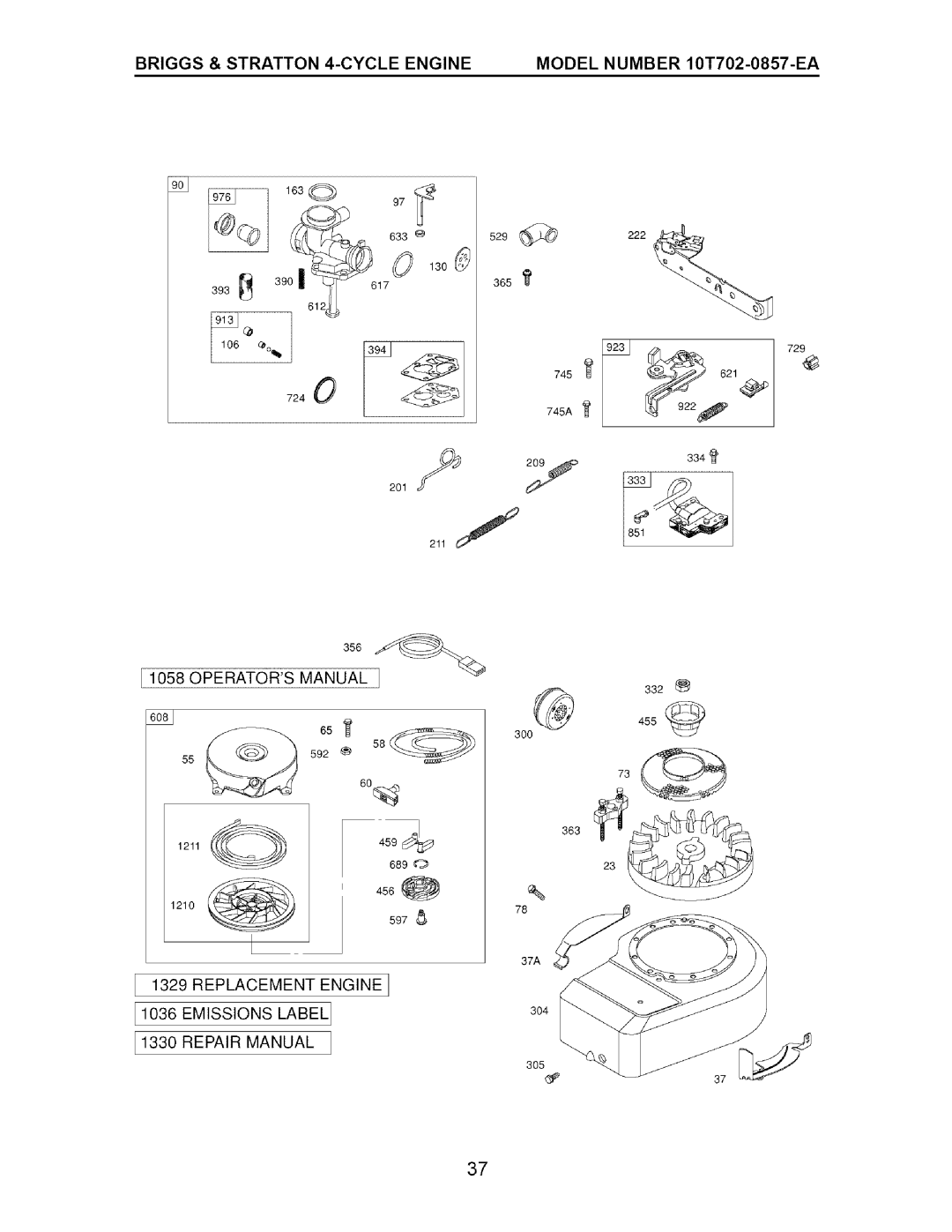 Craftsman 917.38514 owner manual 163, Replacement Engine Emissions Label Repair Manual 