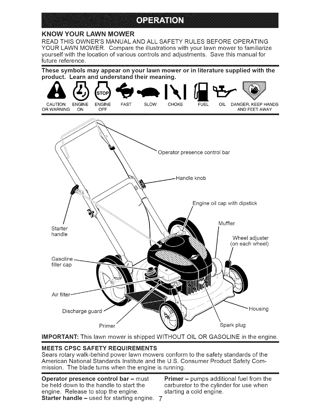 Craftsman 917.385142 owner manual OIL or Gasoline, Meets Cpsc Safety Requirements 