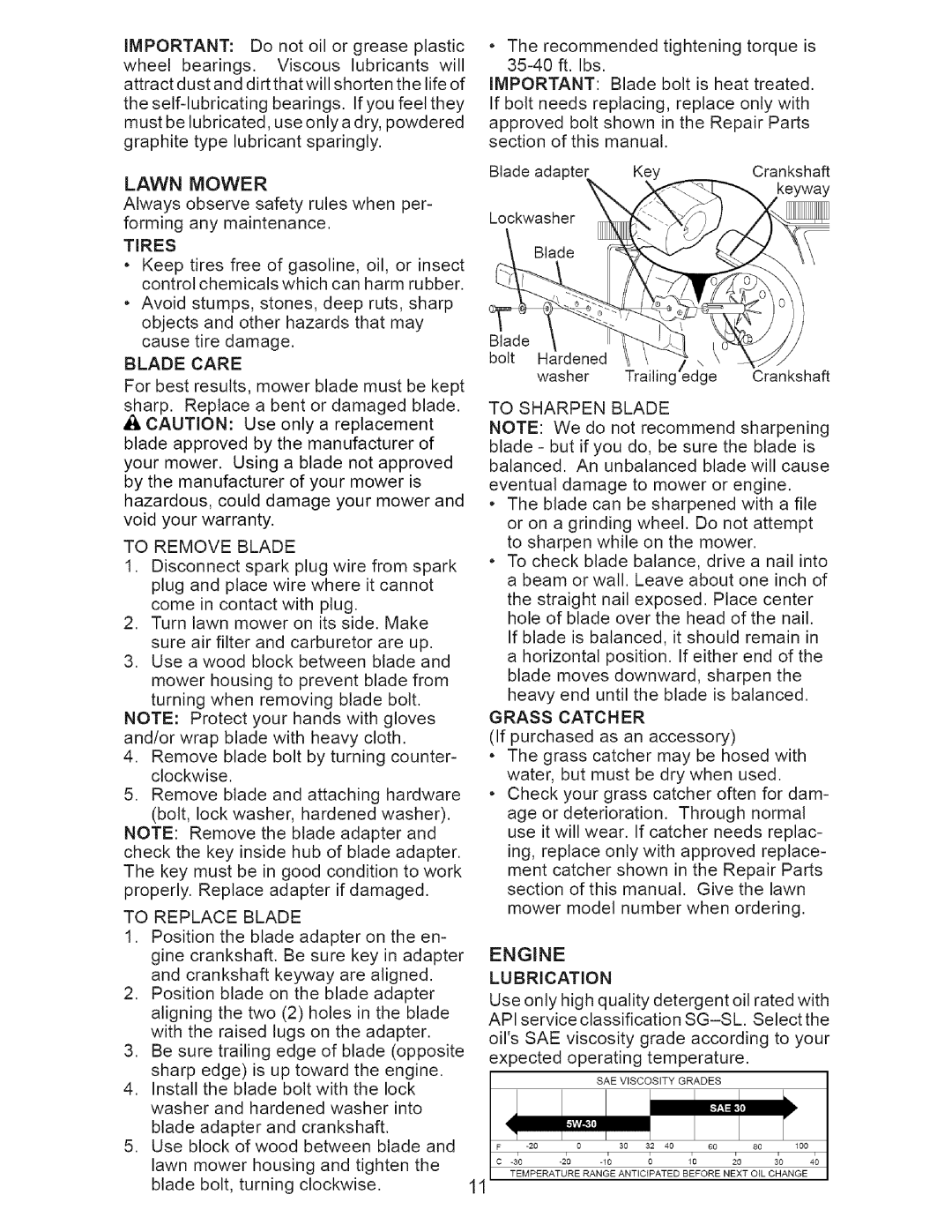 Craftsman 917.38519 owner manual Lawn Mower, Tires, Lubrication 