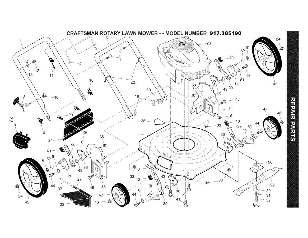 Craftsman 917.38519 owner manual Craftsman Rotary Lawn Mower - - Model Number 