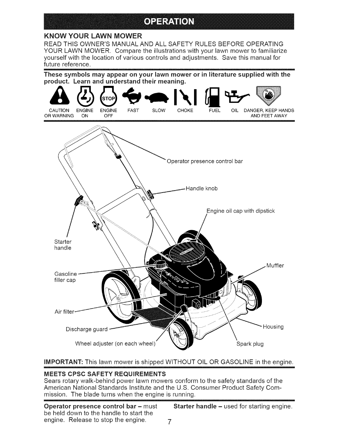 Craftsman 917.38519 owner manual Know Your Lawn Mower 