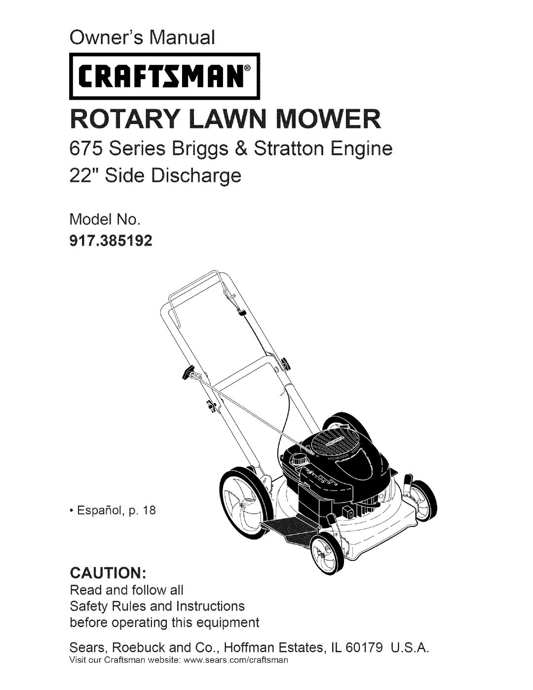 Craftsman 917.385192 owner manual Craftsman 