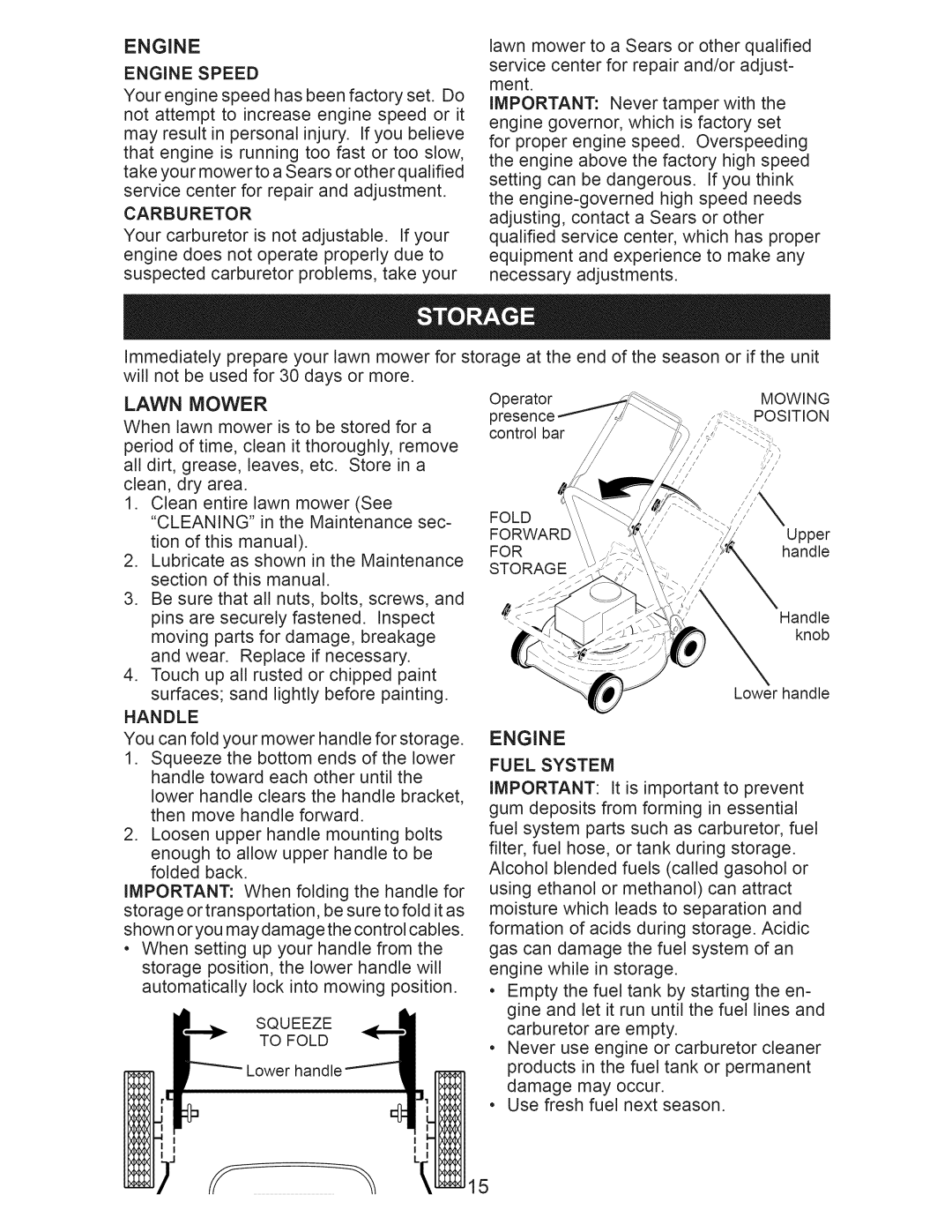 Craftsman 917.385270 owner manual Engine, Carburetor, Handle, Fuel System 