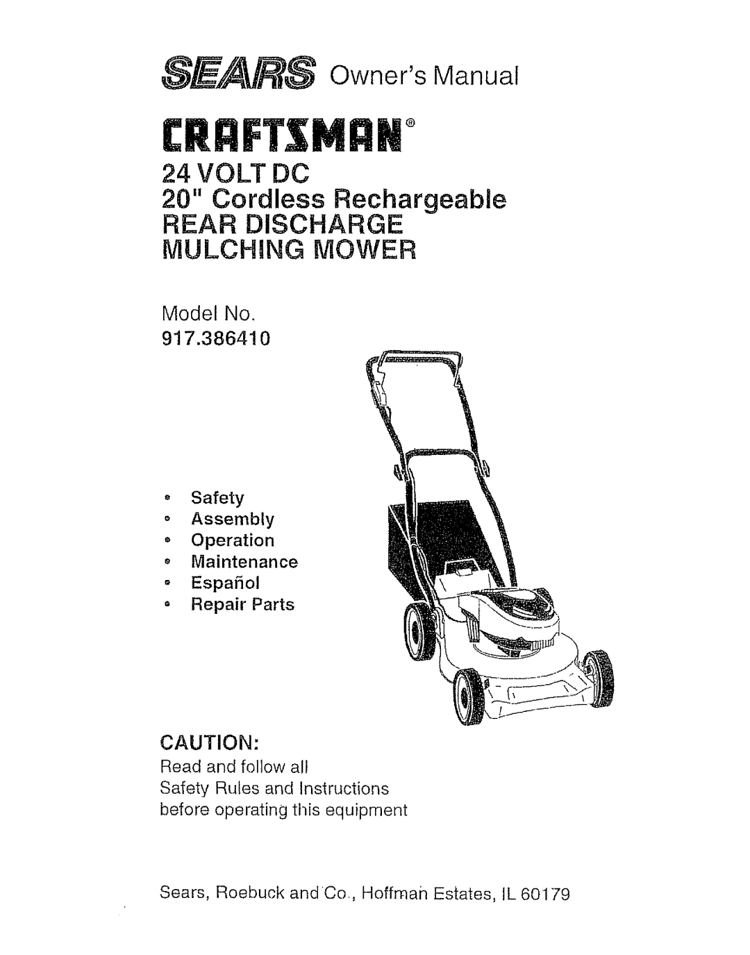 Craftsman 917.386410 owner manual LE,/ OwnersManual 