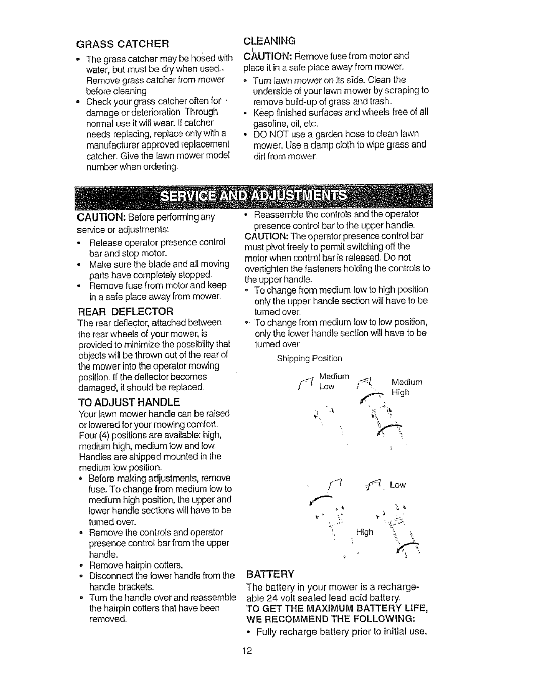 Craftsman 917.386410 owner manual Grass Catcher, Battery 