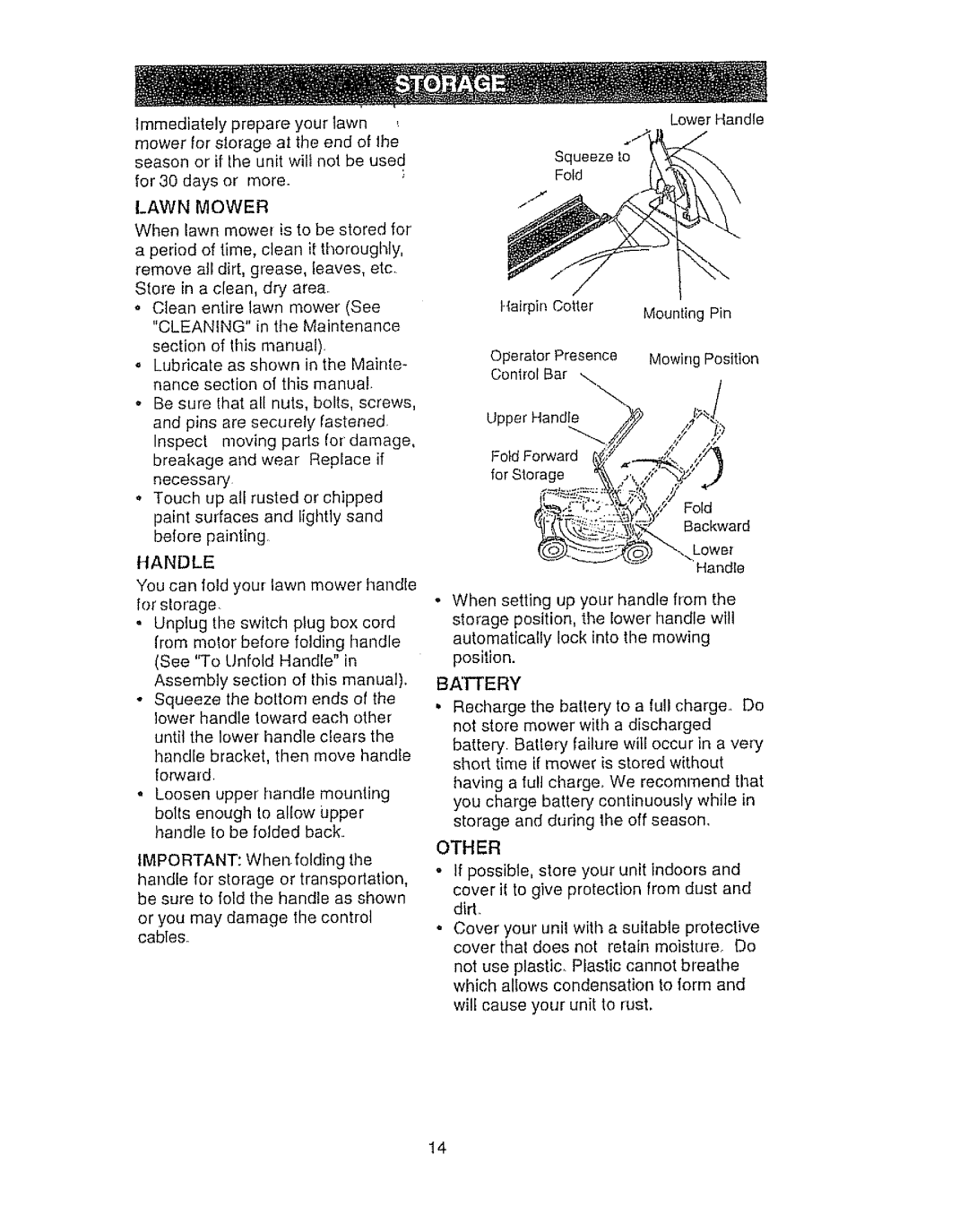 Craftsman 917.386410 owner manual Lawn Mower, Handle, Battery 