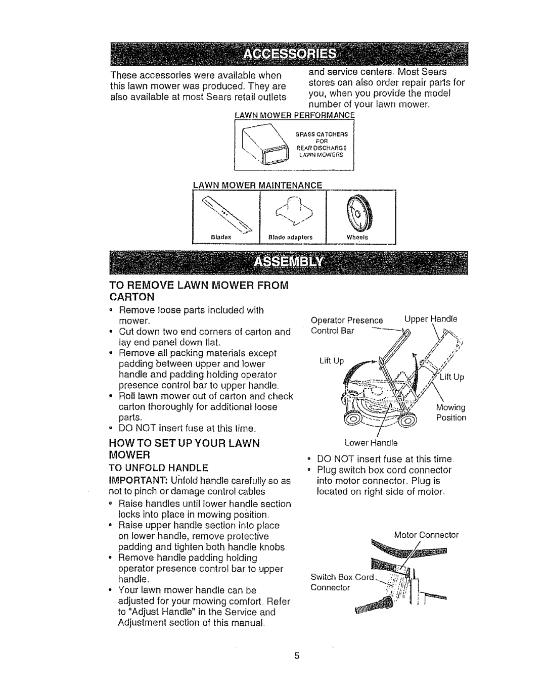 Craftsman 917.386410 owner manual To Remove Lawn Mower from Carton, HOW to SET UP Your Lawn Mower, Iawn Mower Maintenance 