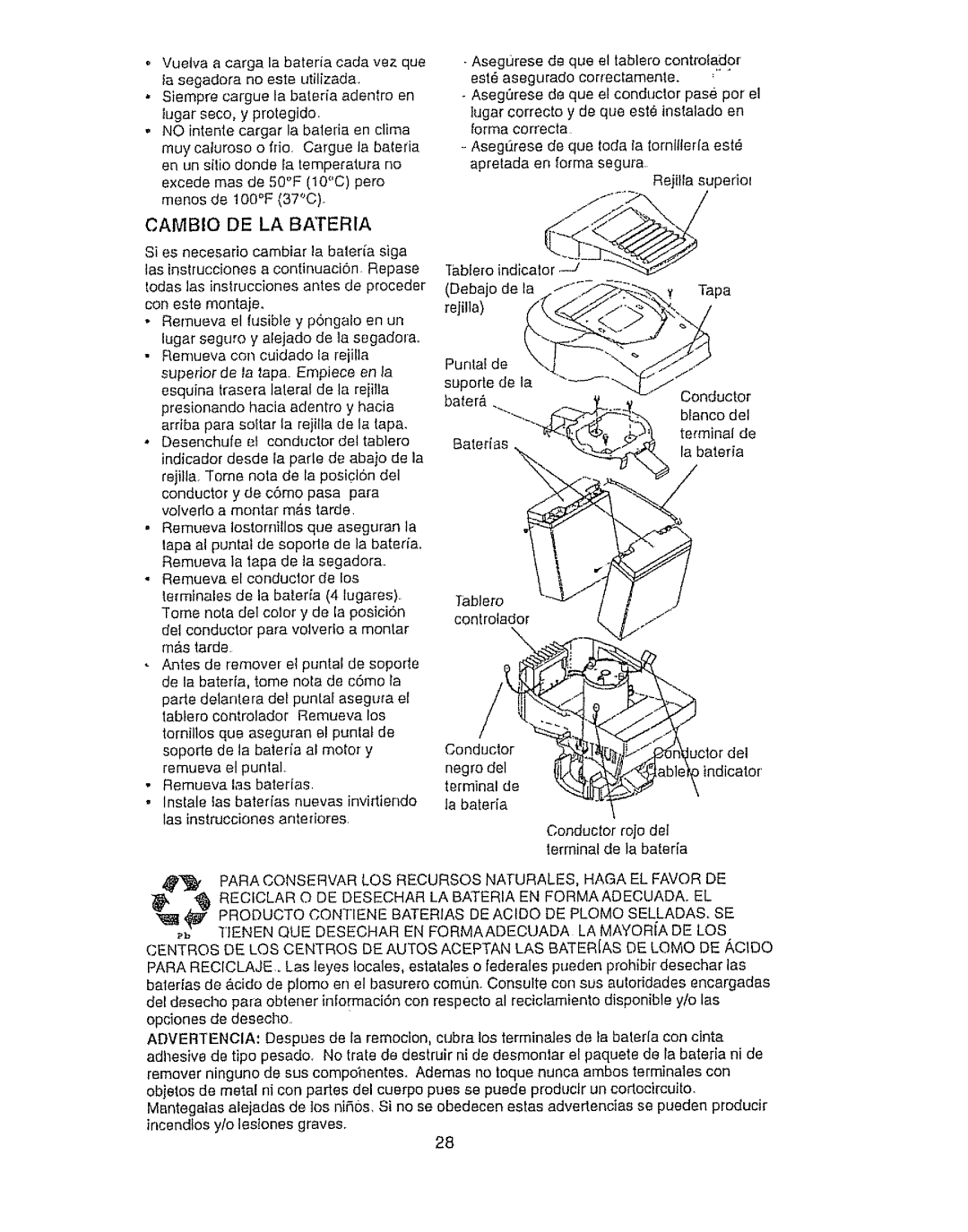 Craftsman 917.386410 owner manual Cambio De La Bateria 