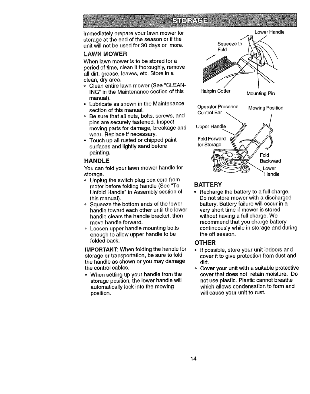 Craftsman 917.386411 manual Handle, You can fold your lawn mower handle for, Other 