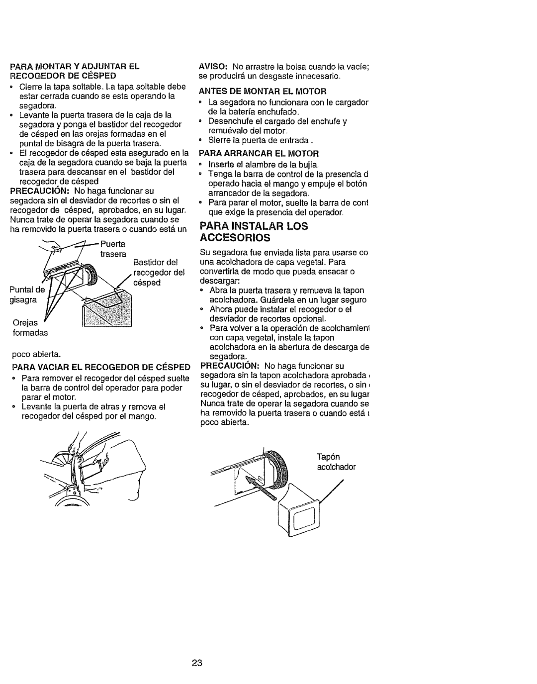 Craftsman 917.386411 Para Montar Y Adjuntar EL, Recogedor DE Cesped, Antes DE Montar EL Motor, Para Arrancar EL Motor 