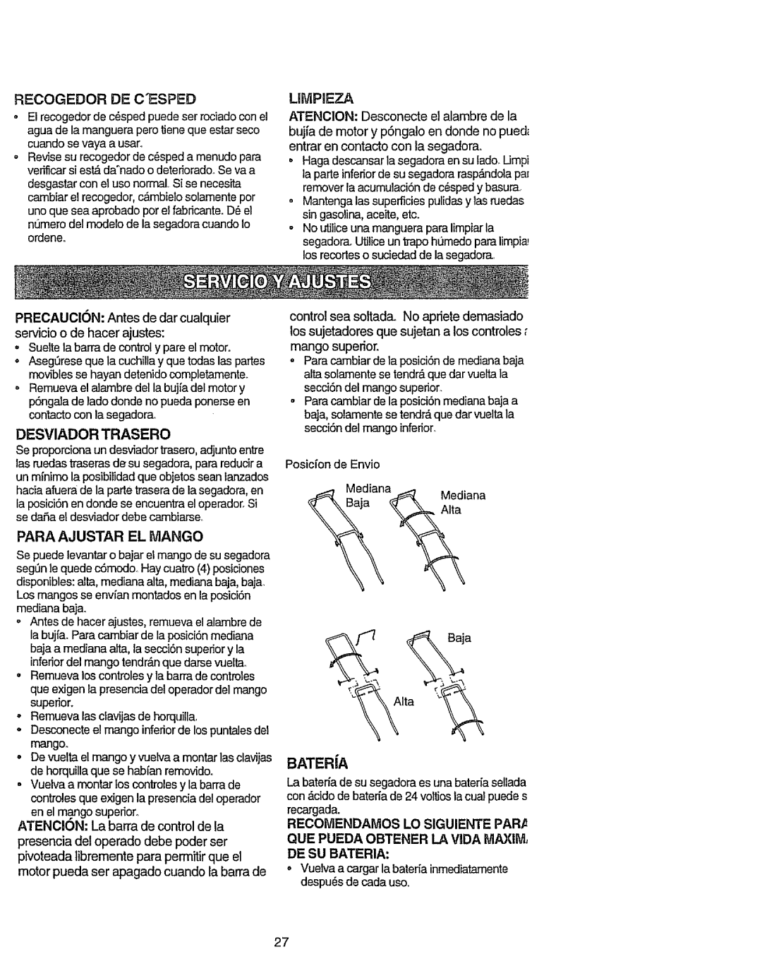 Craftsman 917.386411 manual Recogedor DE Cesped, Limpeza, Para Ajustar EL bIANGO, Desviador Trasero, DE SU Bateria 