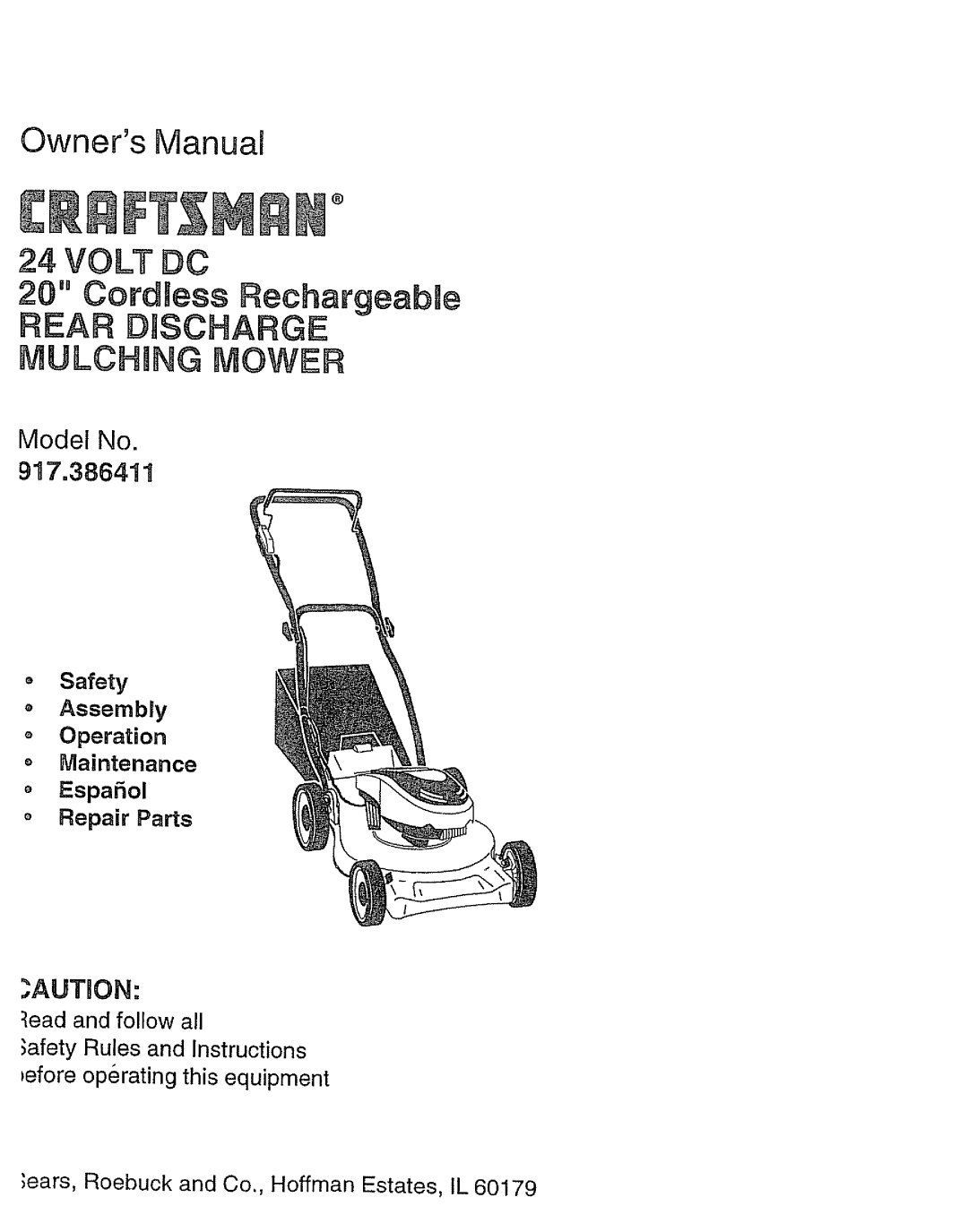 Craftsman 917.386411 manual Aution, Model No, •Assembly Operation, o EspaSol, _efore operating this equipment, Safety 