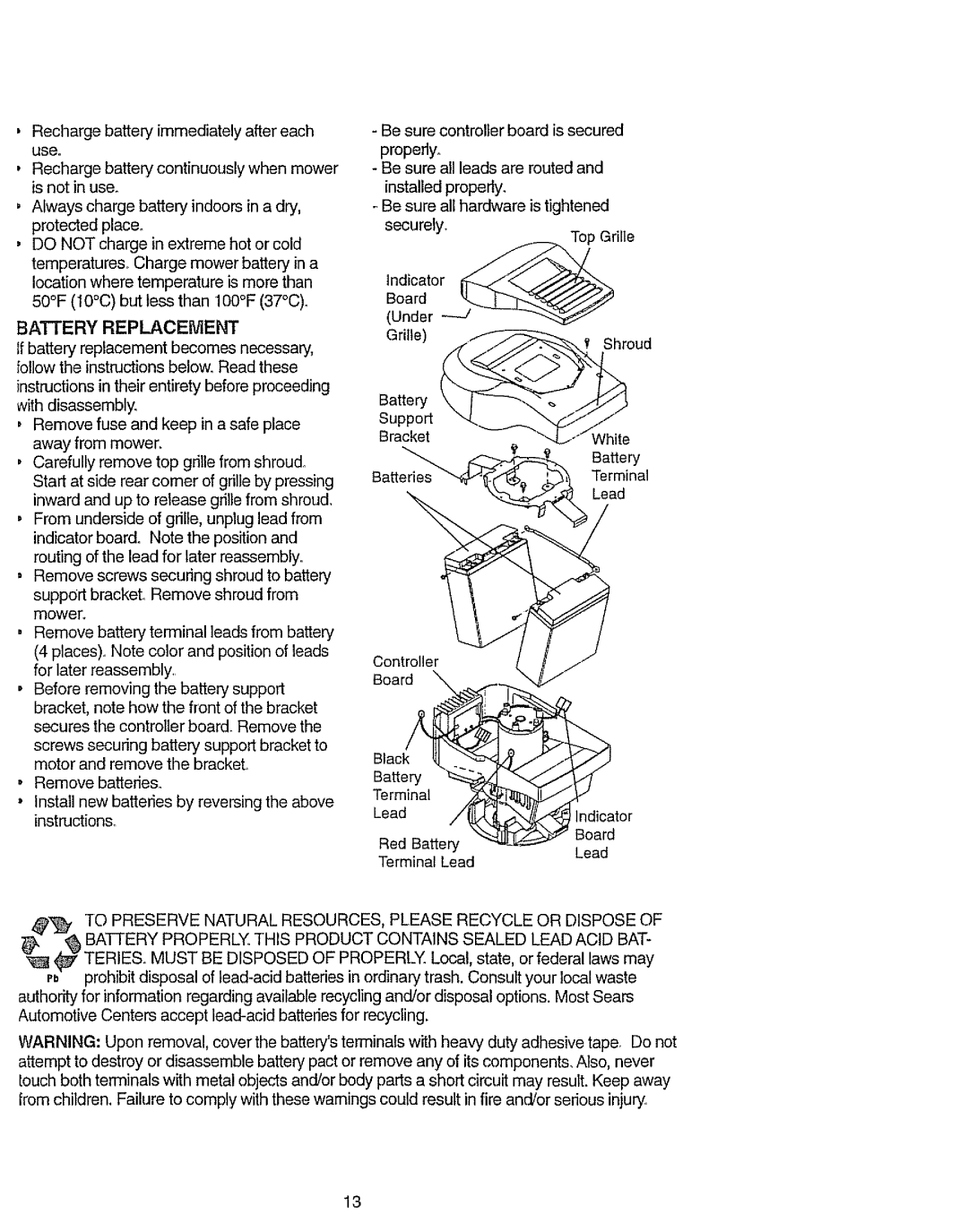 Craftsman 917.386411 manual Alwayschargebatteryindoorsinadry protectedplace, Batteryreplacement 