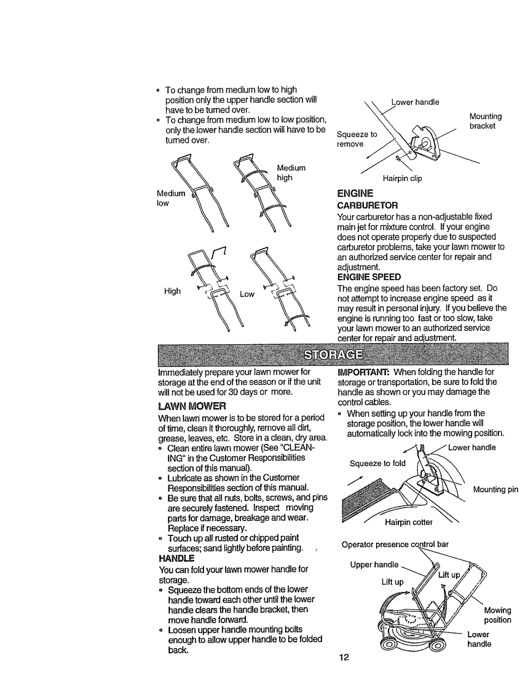 Craftsman 917.38721 owner manual Carburetor, Engine Speed, Lawn Mower, Handle 