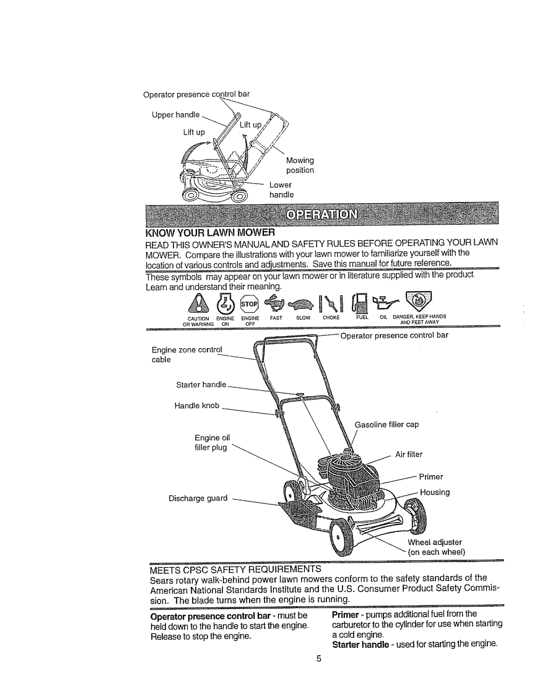 Craftsman 917.38721 owner manual Lift up Mowing position Lower handle 