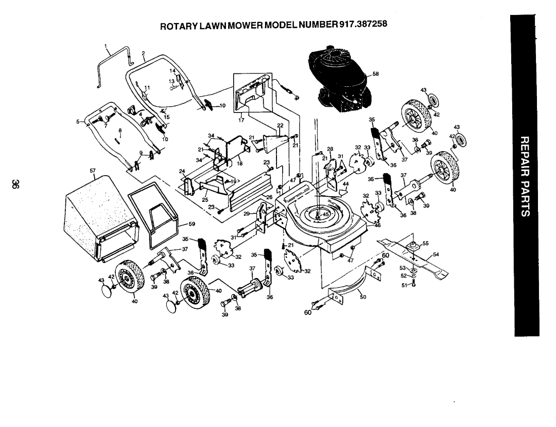 Craftsman 917.387258 owner manual Rotary Lawn Mower Model NU Mber 