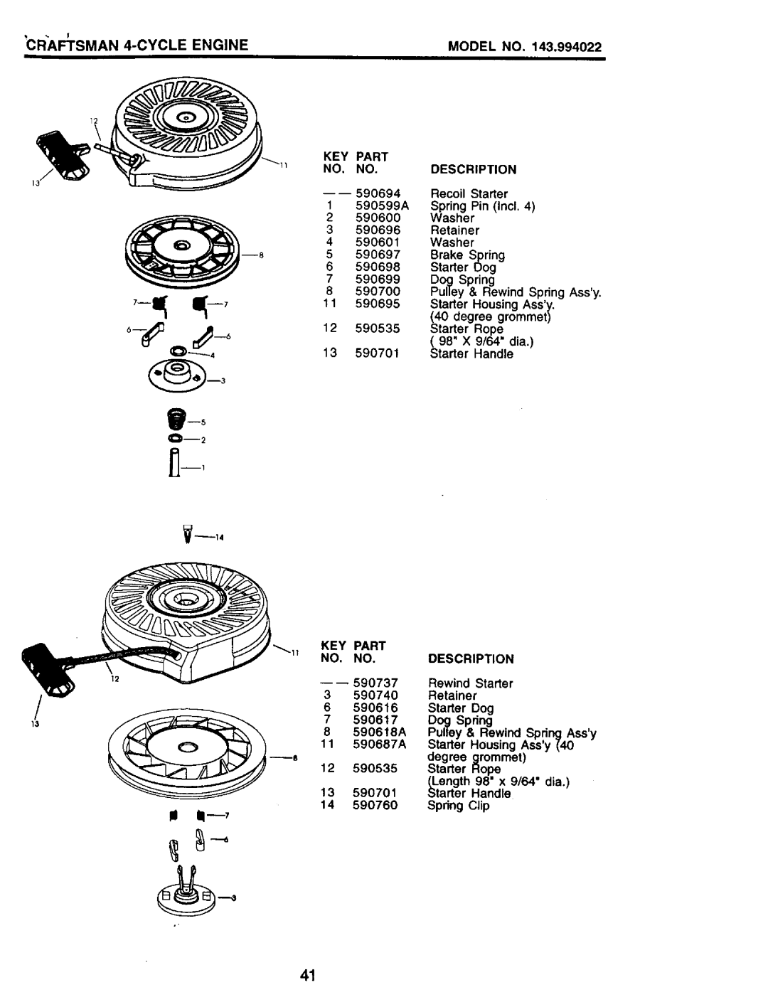 Craftsman 917.387258 owner manual Craftsman 4-CYCLEENGINE KEY Part NO. no 