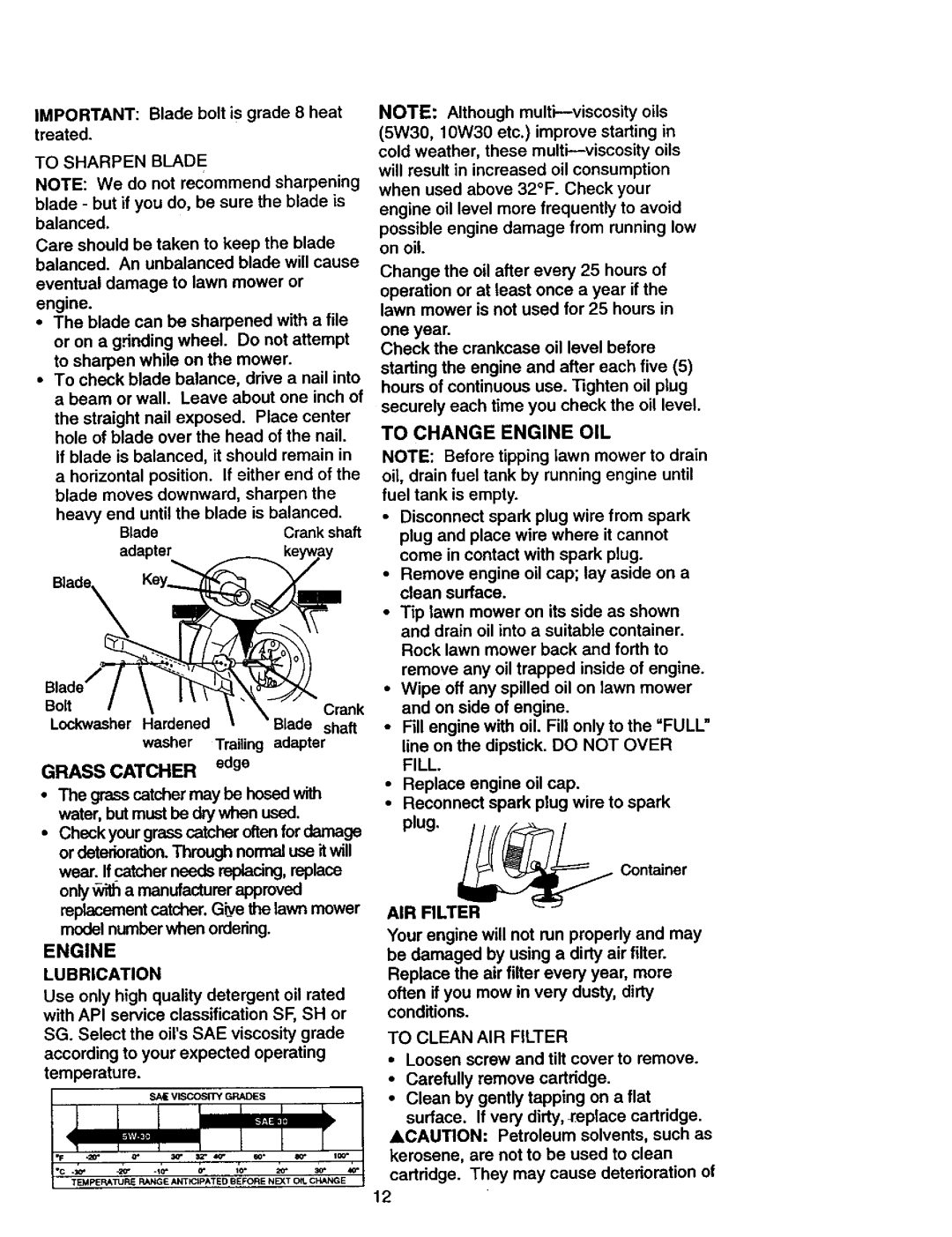 Craftsman 917.387402 owner manual To Change Engine OIL, Engine Lubrication, To Clean AIR Filter 