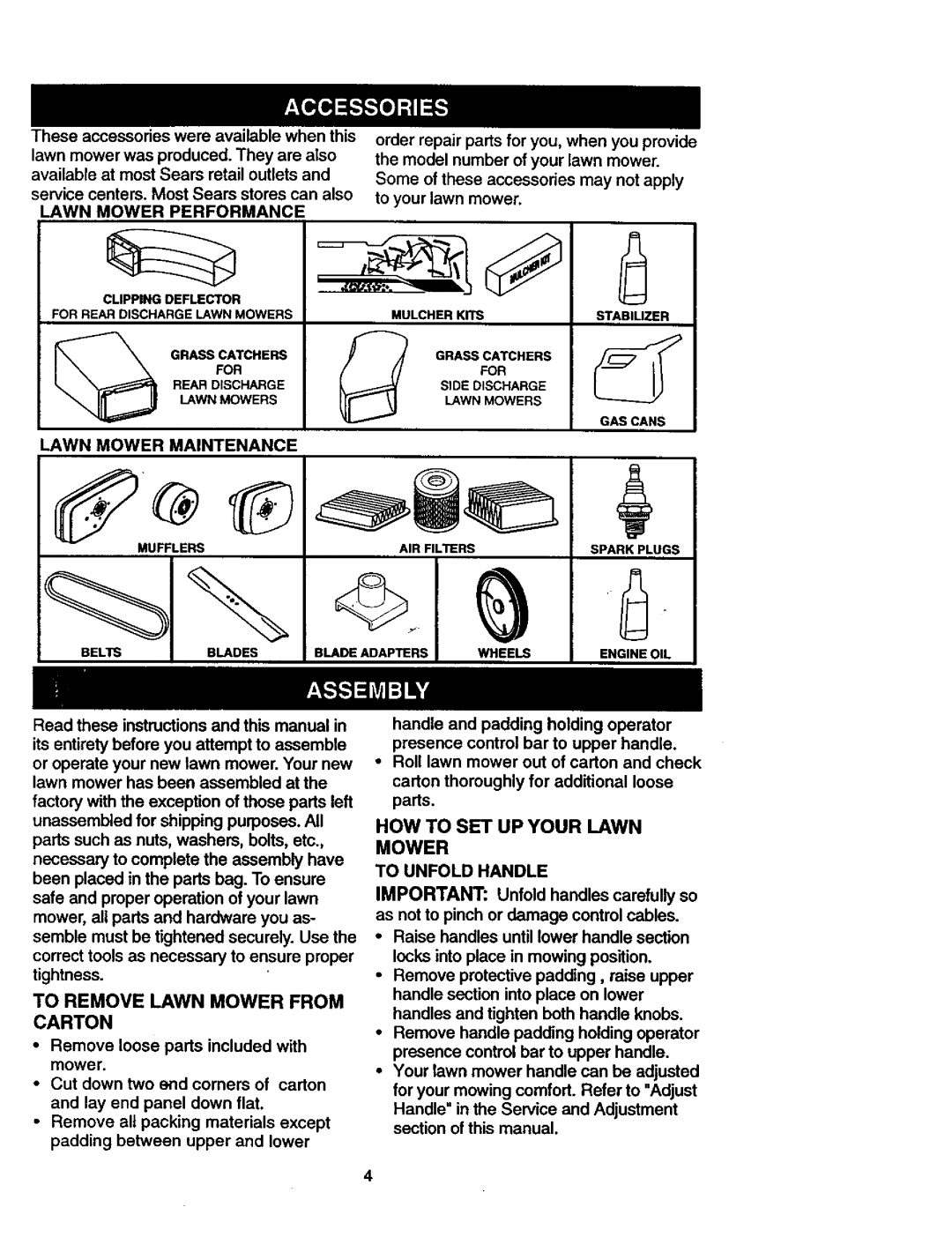 Craftsman 917.387402 owner manual HOW to SET UP Your Lawn Mower, To Remove Lawn Mower from Carton, Lawn Mower Performance 