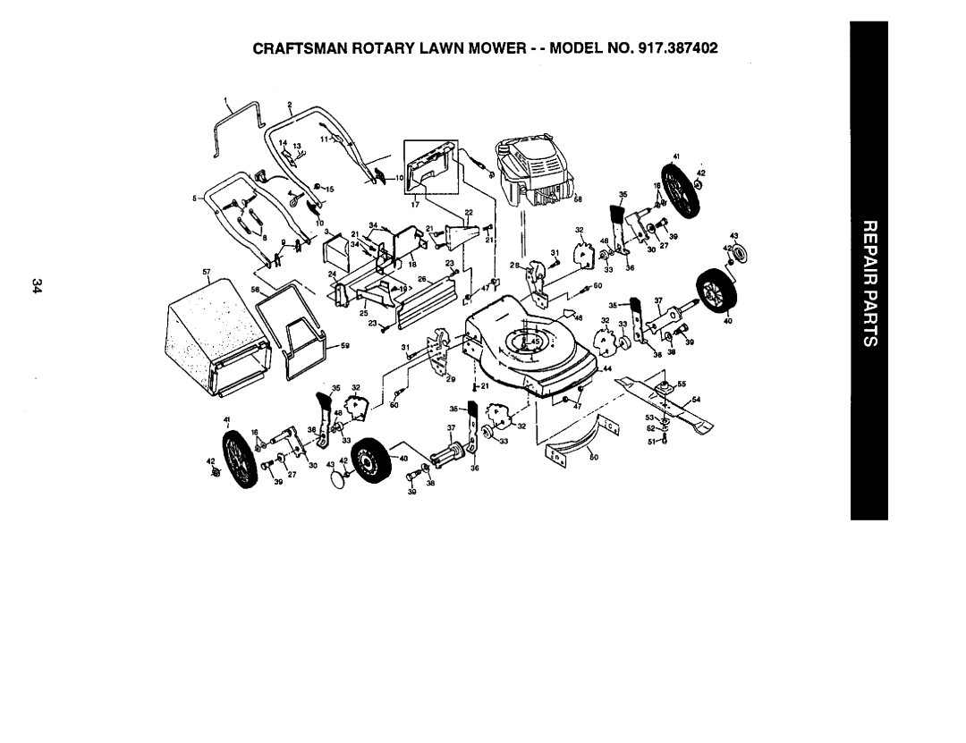Craftsman 917.387402 owner manual Craftsman Rotary Lawn Mower - - Model No, Go, 2 41 42 35 43 25 4O 
