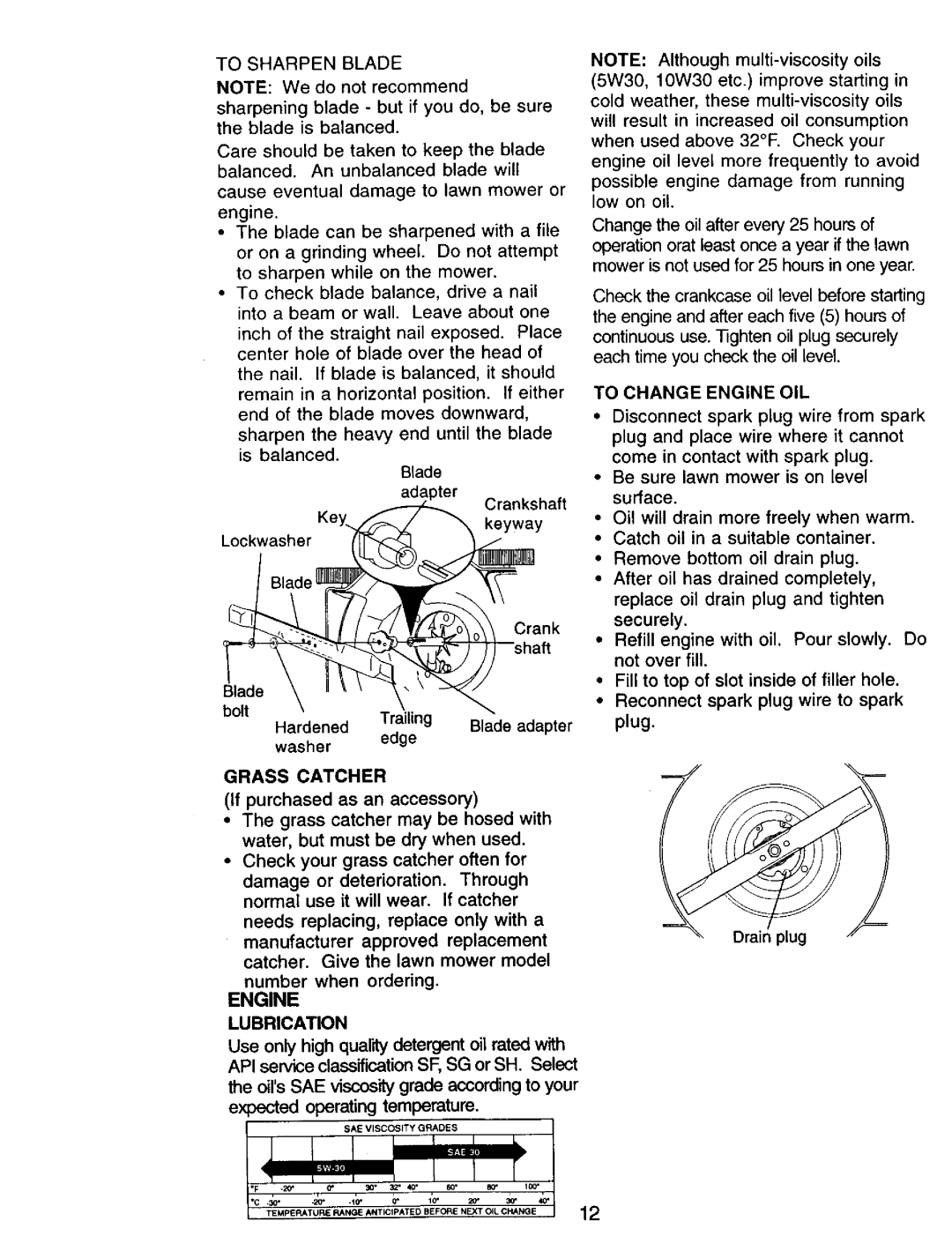 Craftsman 917.38741 owner manual TO SHARPEN BLADE NOTE We do not recommend, cause eventual damage to lawn mower or engine 