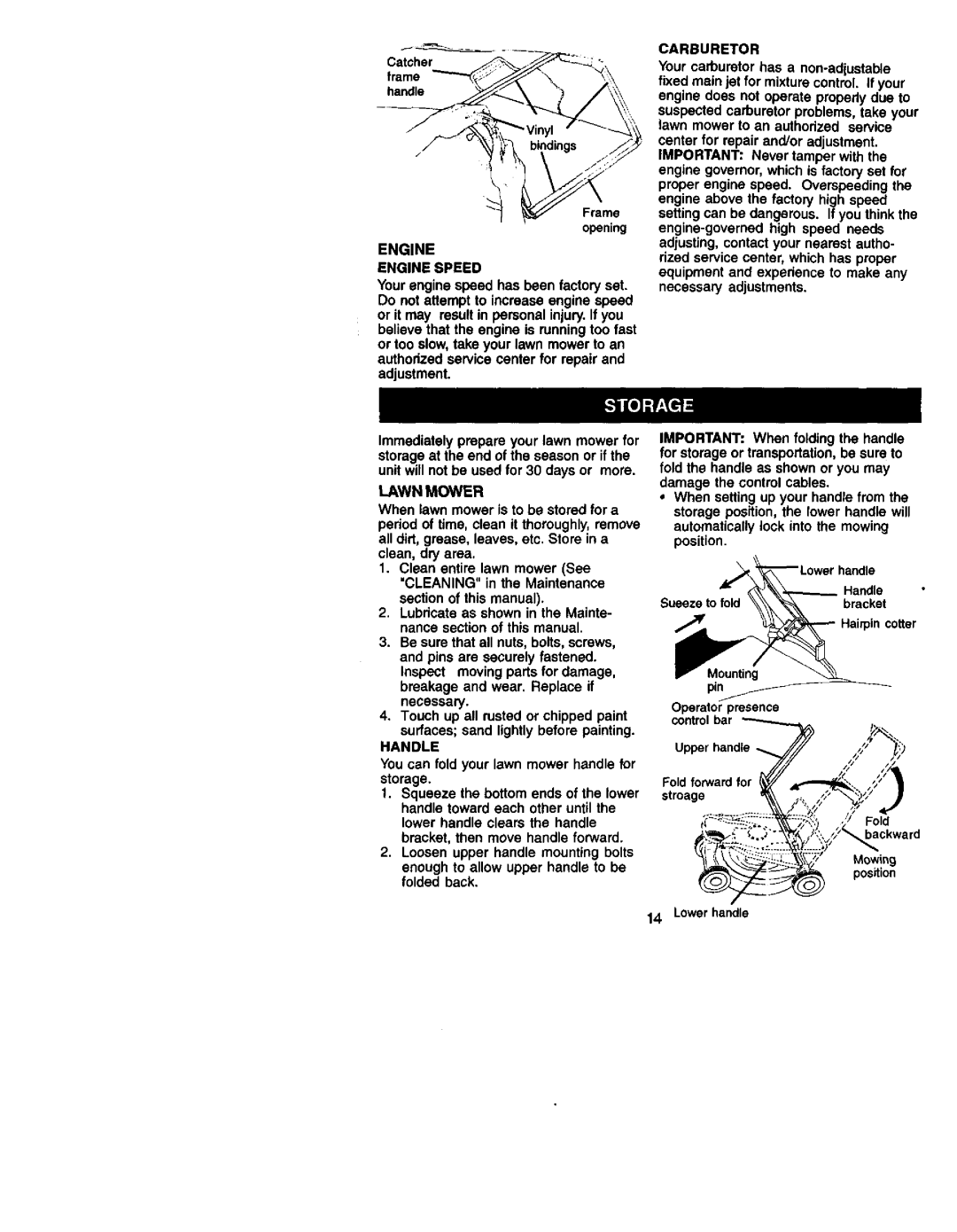 Craftsman 917.3875 owner manual Engine Engine Speed, Handle, Carburetor 