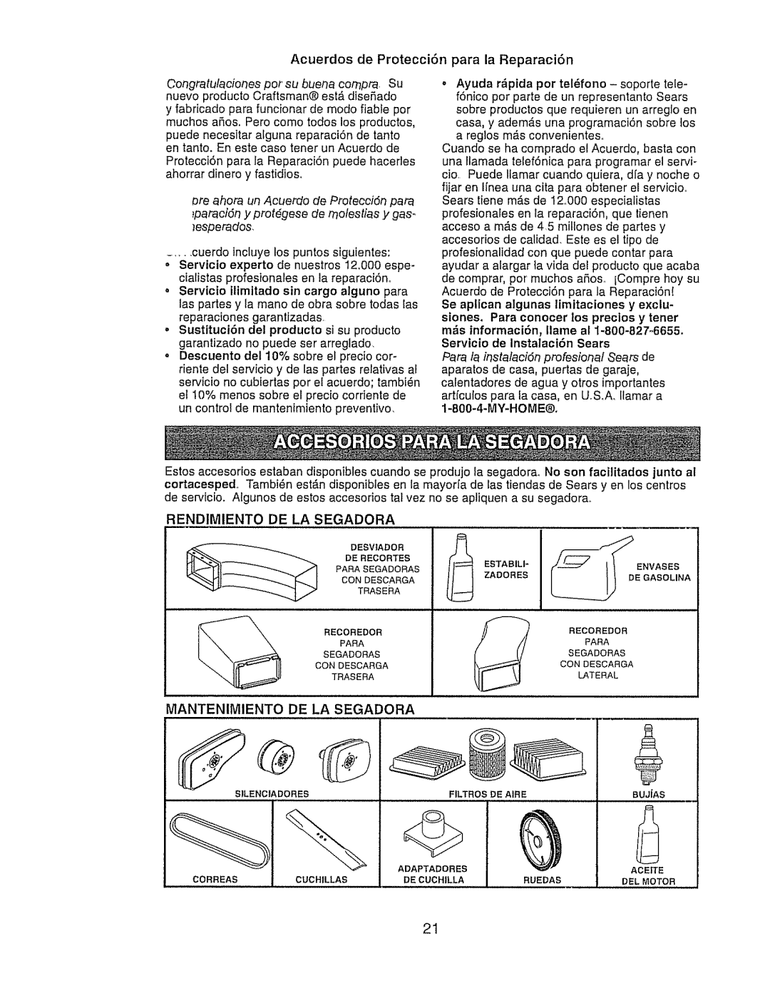 Craftsman 917.388191 manual REND1MIENTO DE LA Segadora, Mantenimiento, De La 